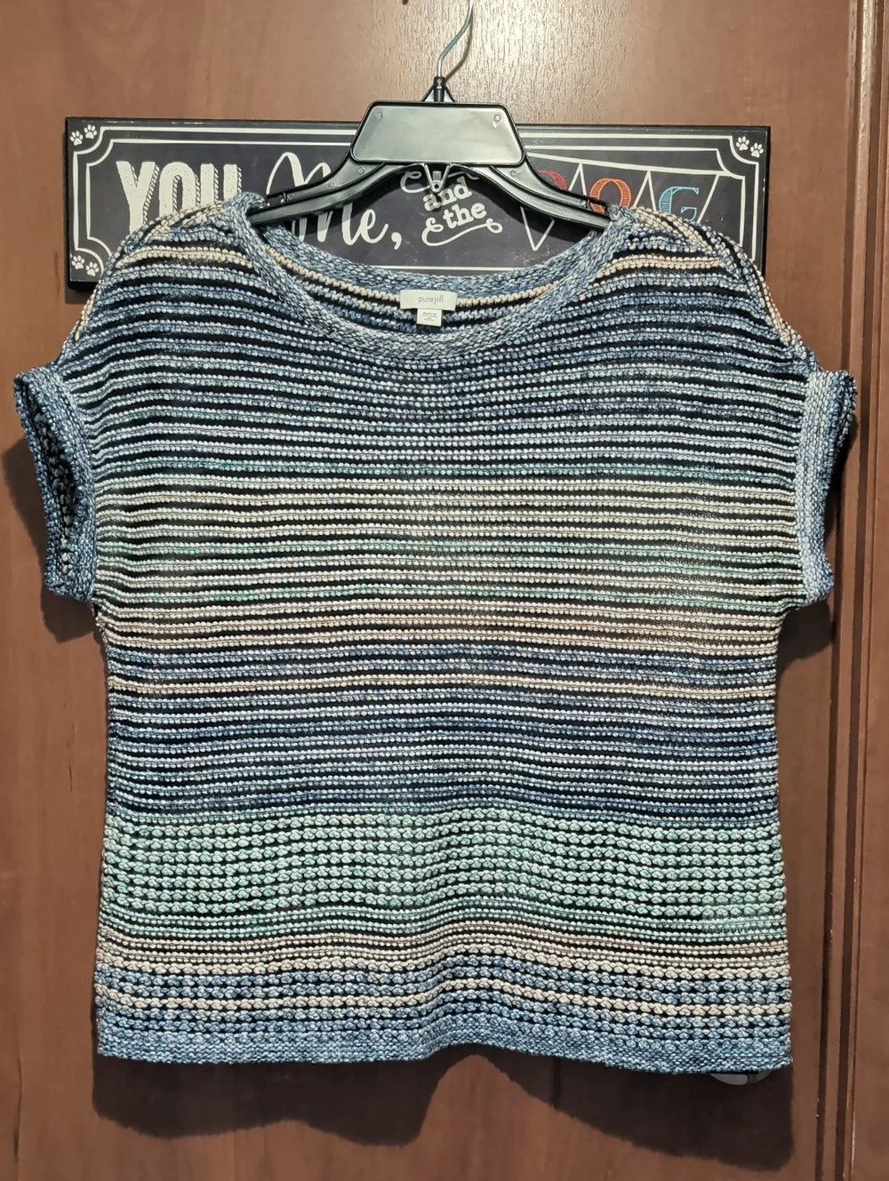 Pure Jill Lightweight Striped Scoop-Neck Sweater in Blue & Cream